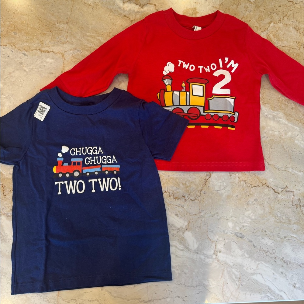 Red and Blue Train Themed Toddler Shirts